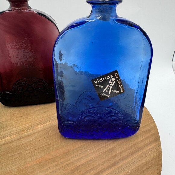 VTG set of 3 Vidrios de levante Cobalt Blue Turquoise purple Embossed Recycled - Picture 4 of 12